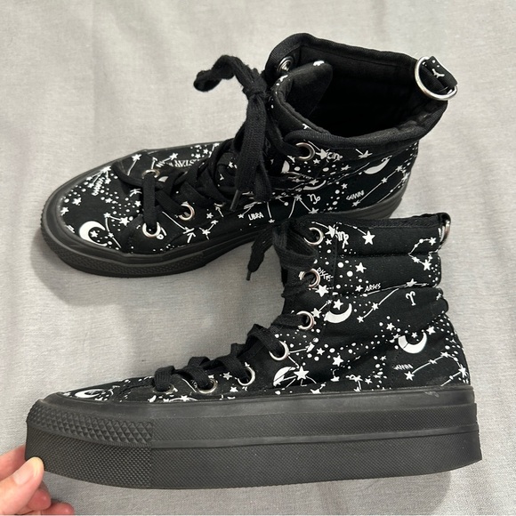 Sz. 9 Killstar Star Map Zodiac platform high tops, lace up front, goth - Picture 4 of 14